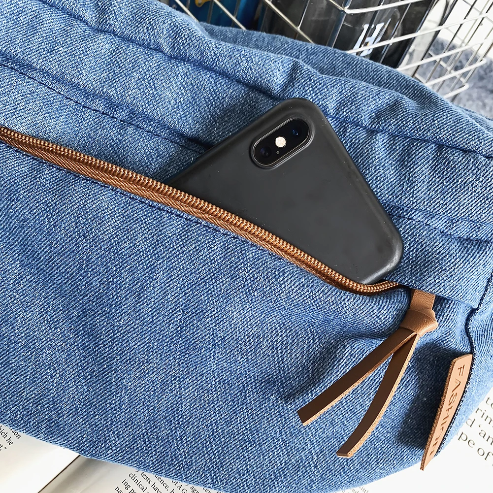 

Джинсовая сумка на плечо большой емкости для мужчин и женщин, нагрудная сумка-мессенджер с регулируемыми лямками, однотонная модная женская поясная сумка