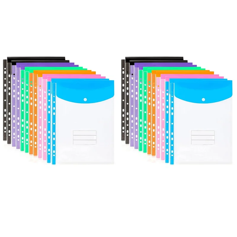 

OFSS-24 Pack A4 Punched Pockets Plastic Wallets - 11 Holes Expandable Binder Pocket Envelope File Folders