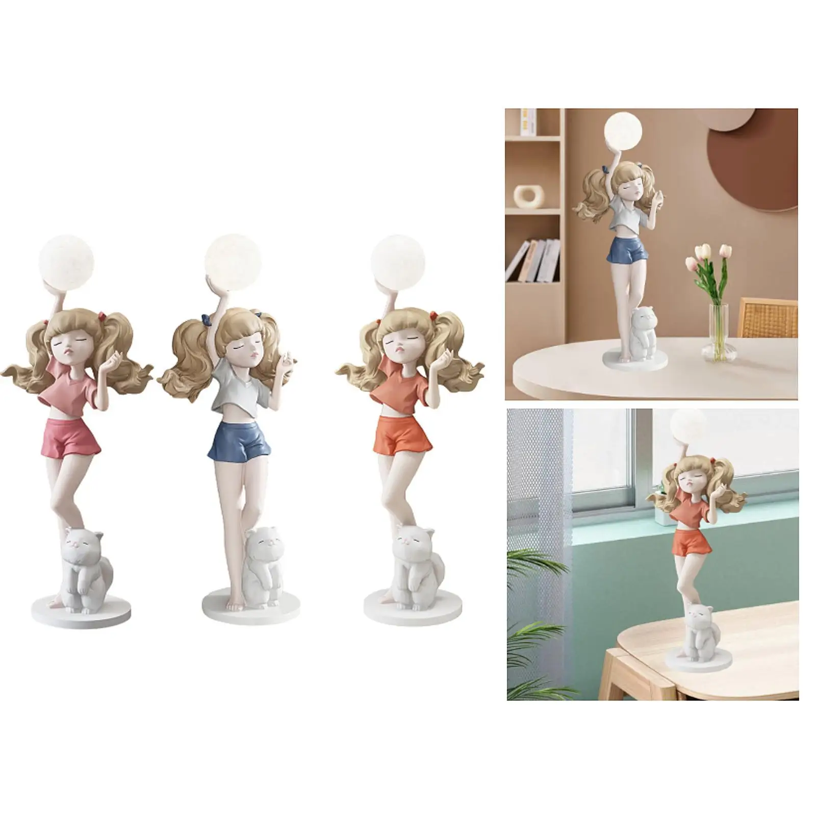 

Girl Resin Statue Figurine with Home Decor Modern Ornament Desk Figure for