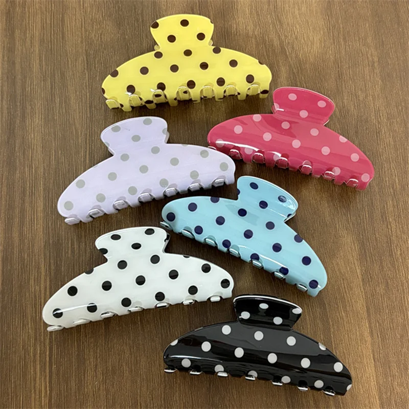 Polka Dot Large Hair Claw Clip Non-slip Shark Jaw Hair Grab Clip Retro Style Back Head Hair Holder Women Hair Accessories