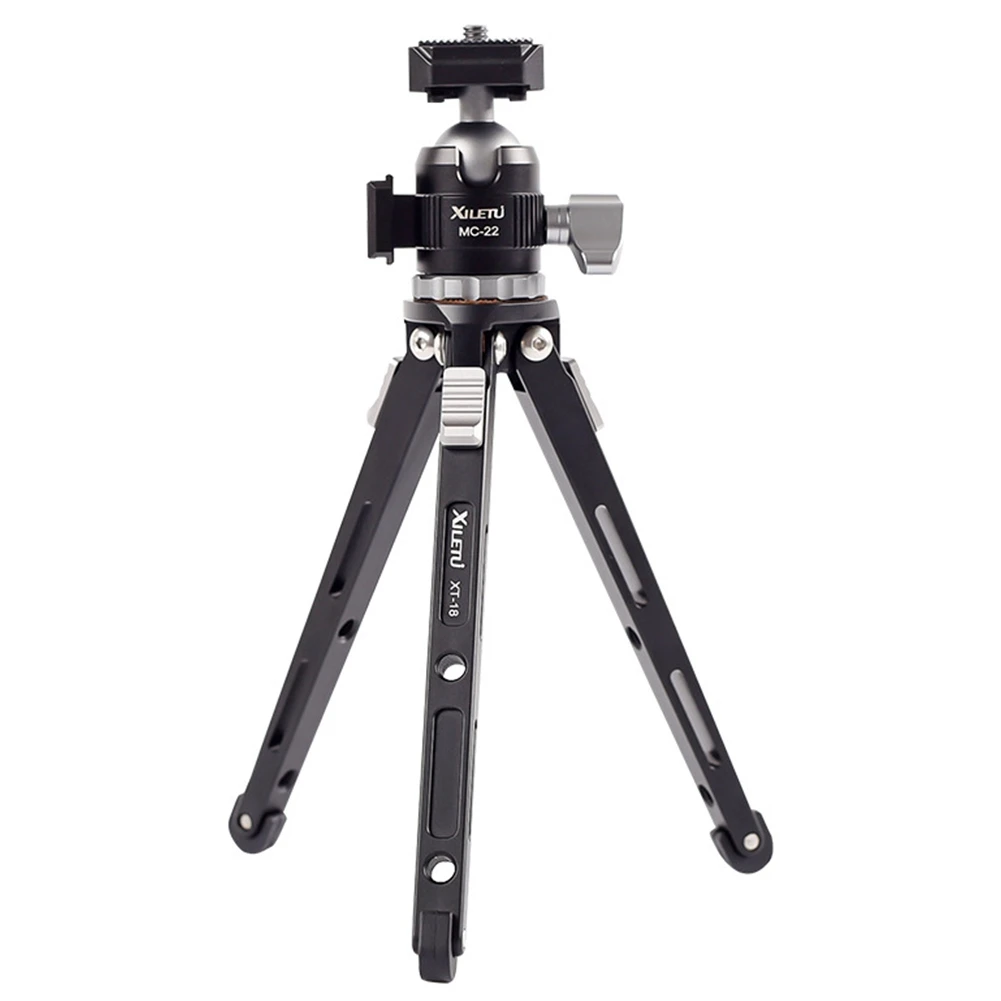 

XILETU MC22+XT18 Mini Cold Shoe Desktop Stand 1/4 Screw Double Cold Shoe Mini PTZ Tripod Mobile Phone Stand Tripod