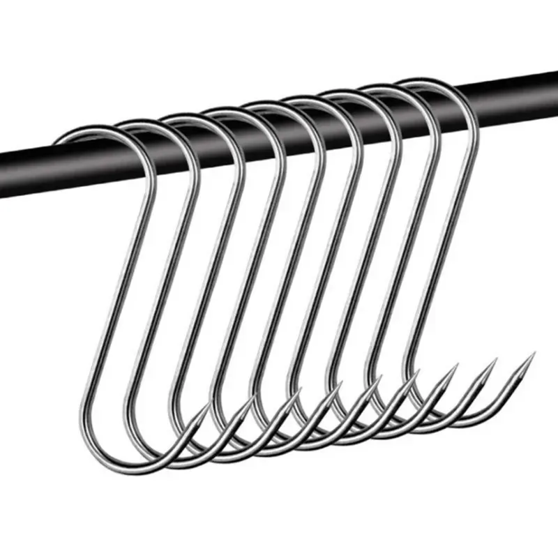 5/20pcs Stainless Steel S Hooks with Sharp Tip Utensil Meat Clothes Hanger Hanging Hooks for Butcher Shop Kitchen Baking Tools