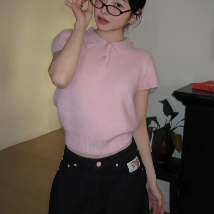 เสื้อสเวตเตอร์ถักนิตติ้งผู้หญิง สไตล์ลำลอง แฟชั่นหวาน น่ารัก สีพื้น เรียบง่าย เหมาะสำหรับใส่ไปทำงาน อายุ 8-24 ปี