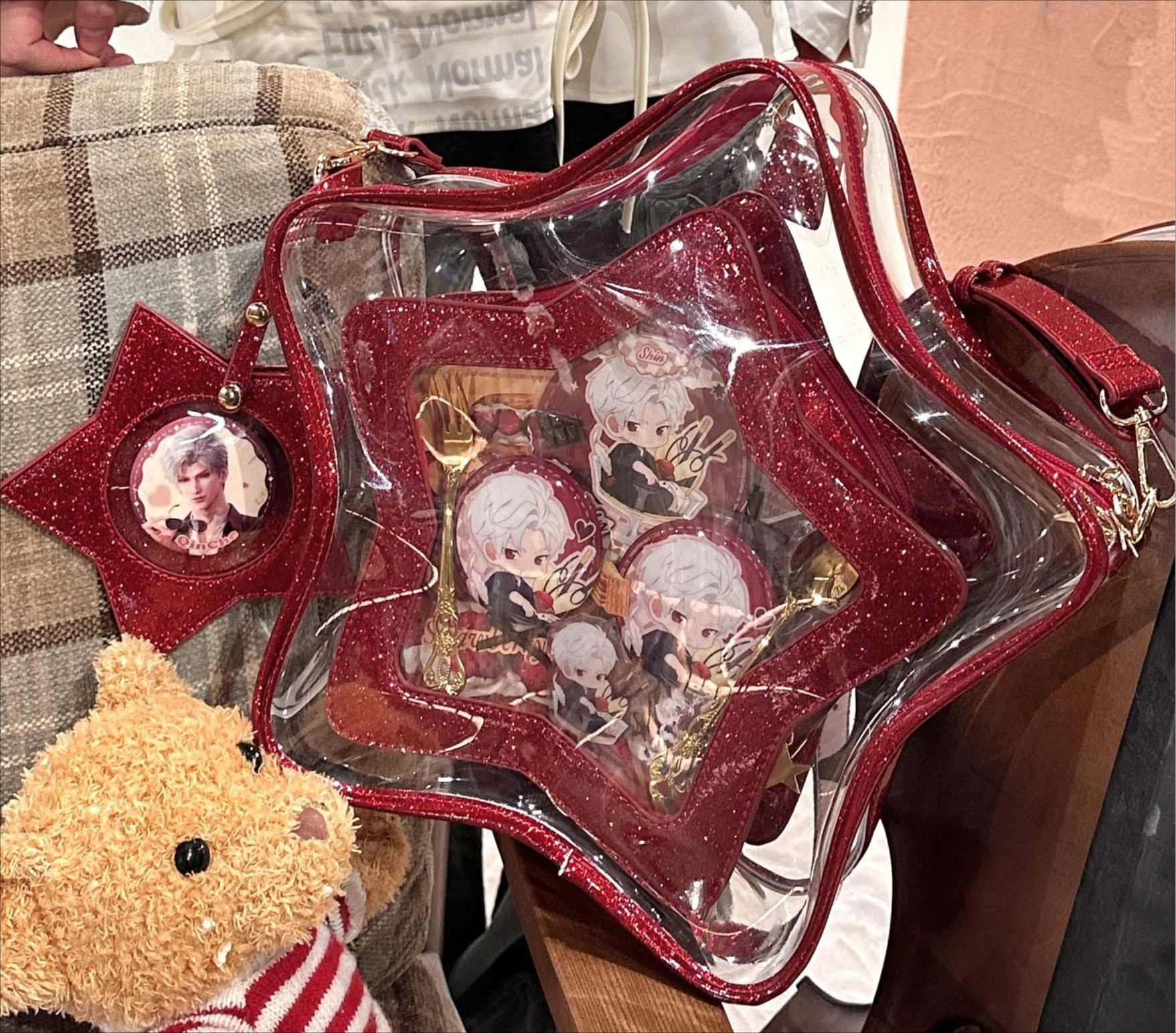 Love and Deepspace Sylus Rafayel Caleb Xavier Zayne 34x33x11cm Leather PU Stars Style Transparent Backpack Messenger Ita Bag