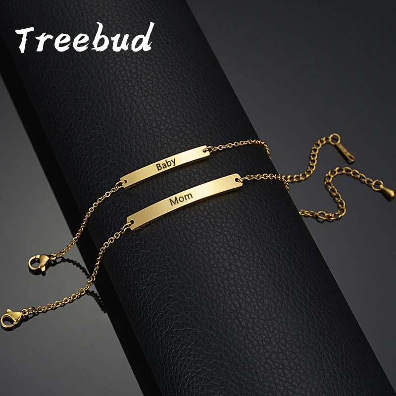 

Treebud Custom Engraved Name Kids Adults Bracelets Stainless Steel For Baby Mom Personalized Date Namplate Bracelet Jewelry Gift