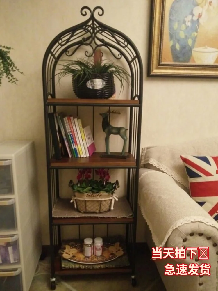 Nordic wrought iron rack retro multi-layer storage rack solid wood laminate floor marble laminate