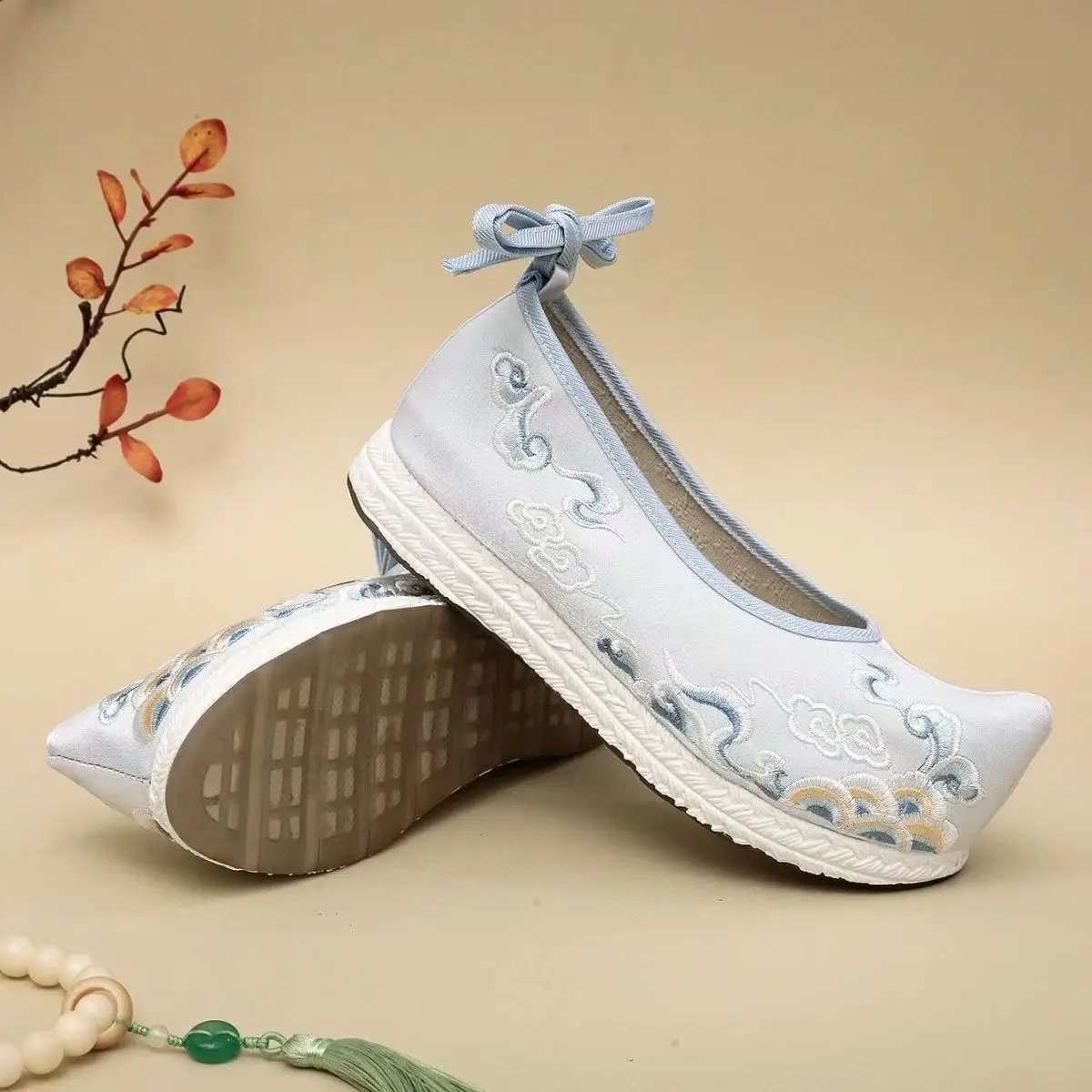 Woman Big Size Embroidered Hanfu Shoes Flat Sole Non Slip Shallow Ankle Strap Ethnic Style Cocked Shoe Toe Horse Face Skirt Shoe image 4
