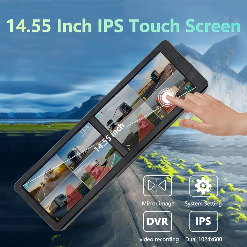 8Channel MP5 BSD Blind Spot Detection Vehicle DVR Truck Monitor System 14.55 Inch IPS Touch Screen AHD Camera For Bus/RV/Trailer