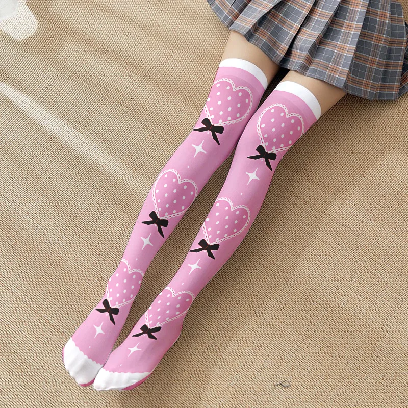 Cute sweet Lolita thigh stockings fashion cartoon knee female stockings candy bunny pink girl long tube sexy stockings