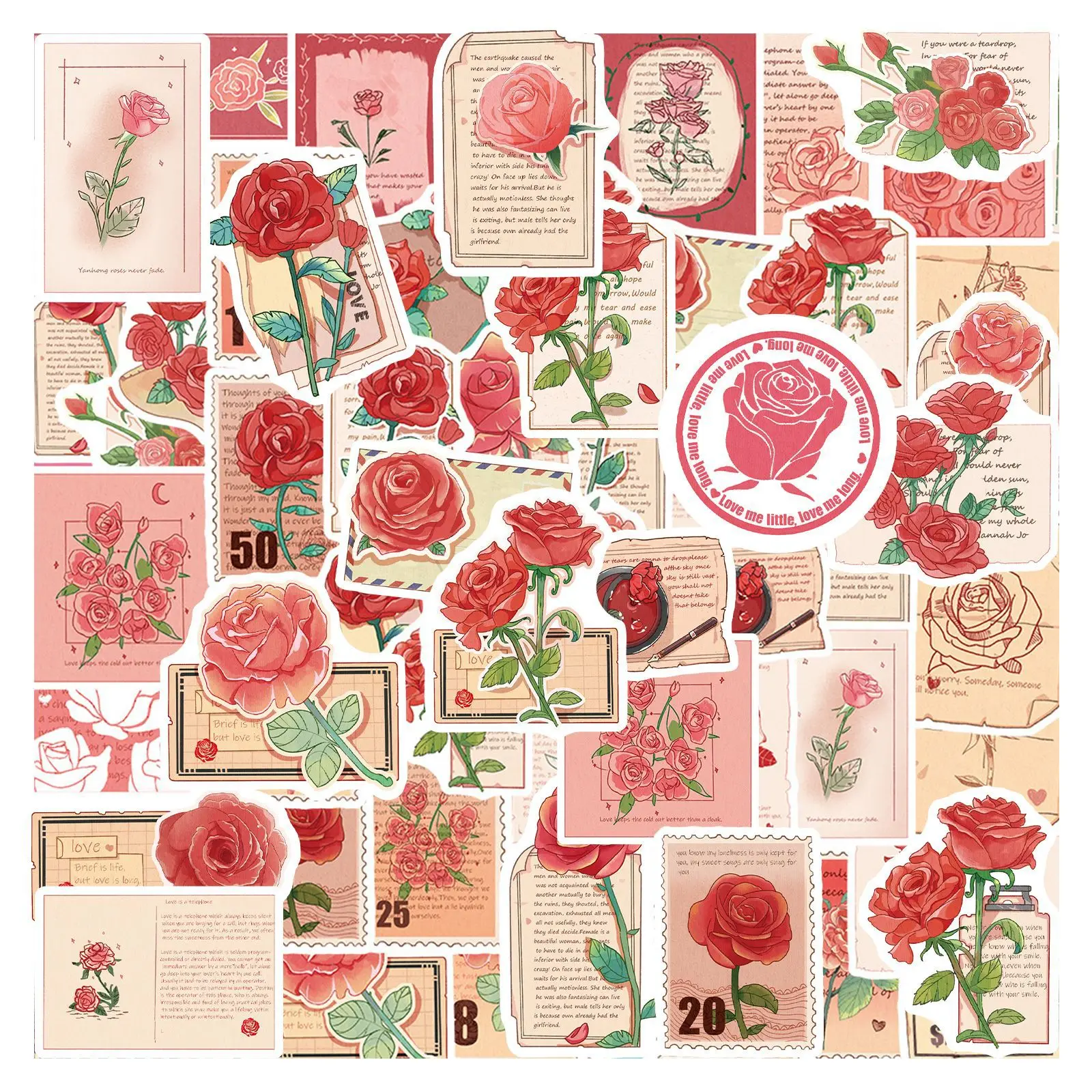 

50Pcs Roses Letter Cartoon Stickers Retro Art Graffiti Decals Waterproof DIY Scrapbook Guitar Phone Laptop Sticker