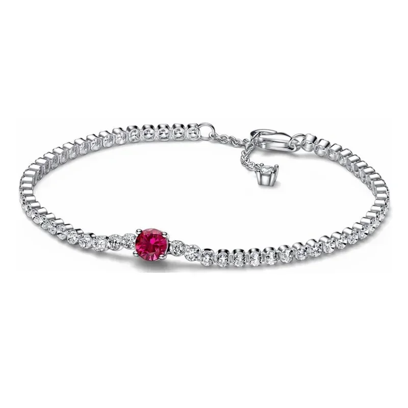 Classic 925 sterling silver women\'s classic red heart shaped crystal zircon bracelet romantic engagement jewelry lover gift