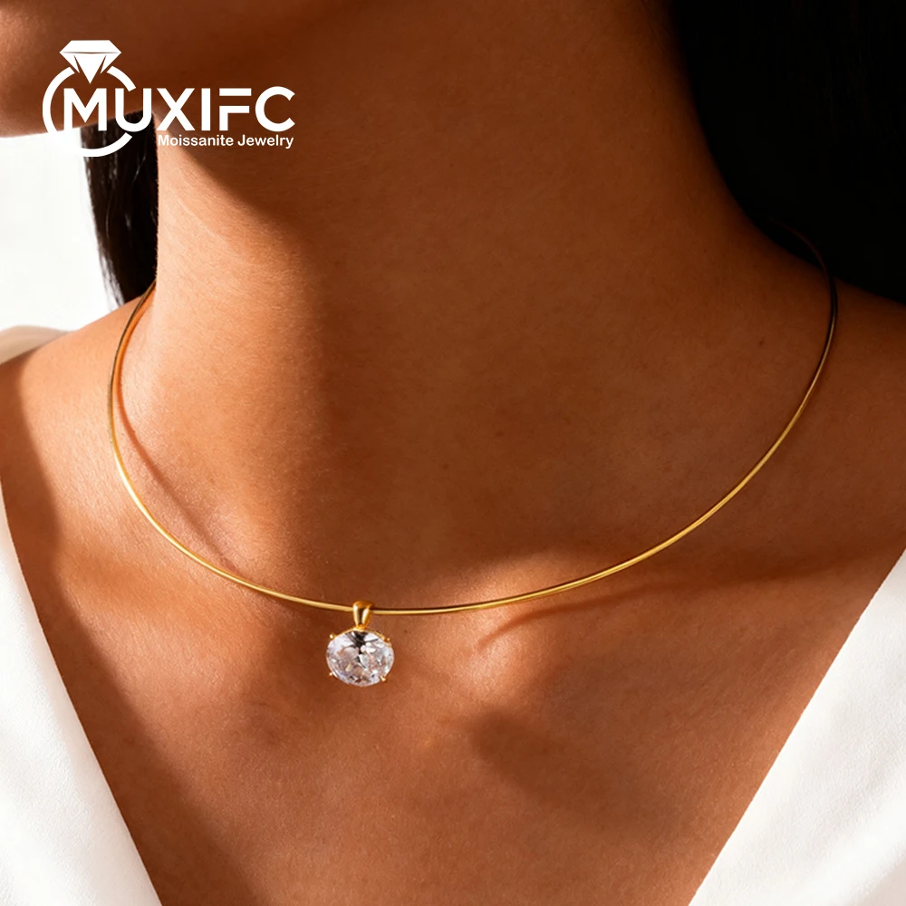 

MUXIFC Real Moissanite Pendants Collar Necklace Oval Pear Marquise Princess Cut Lab Diamond Wedding Choker 925 Silver Jewelry