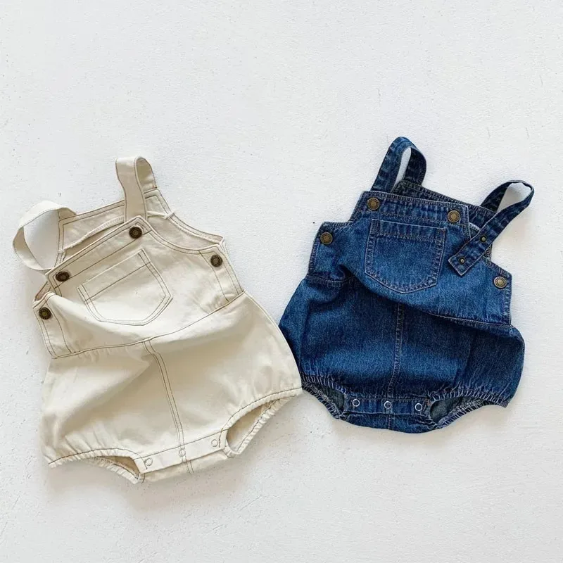 

2024 New Summer Baby Boy Denim Bodysuit Sleeveless Girls Overalls Toddler Kids Casual Clothes 0-3 Years