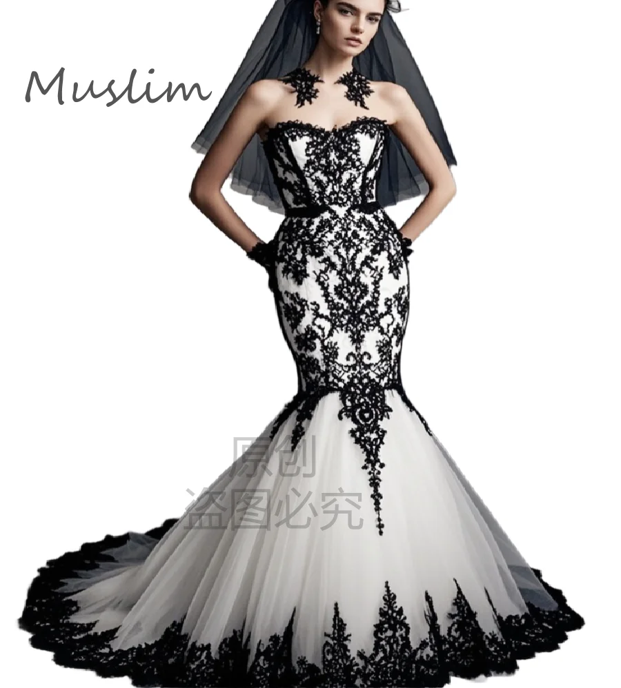 

Retro Black And White Gothic Wedding Dress 2026 Mermaid Lace Steampunk Country Bridal Dress Civil War Country Rustic Bride Dress