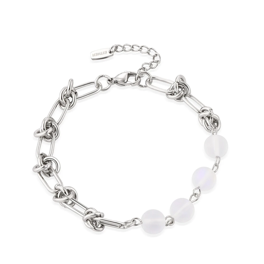 

WILD & FREE Trendy Stainless Steel Chains Beads Splicing Bracelet For Women Moonstone Vintage Statement Jewelry