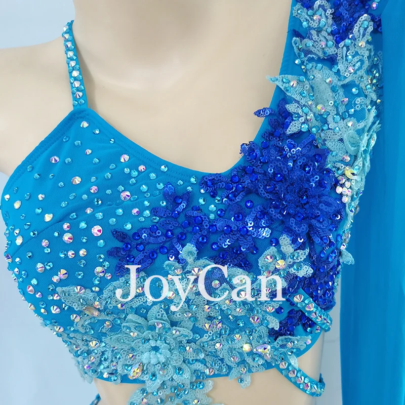 JoyCan Lyrical Dance Dress Blue Jazz Dance Costume Pole Dancing Clothes Girl Performance Training