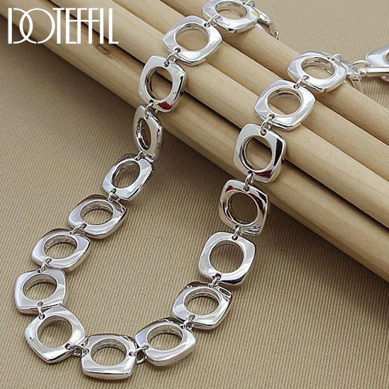 DOTEFFIL 925 Sterling Silver kwadratowy okrągły łańcuszek naszyjnik dla kobiet mężczyzna urok ślubne przyjęcie zaręczynowe biżuteria