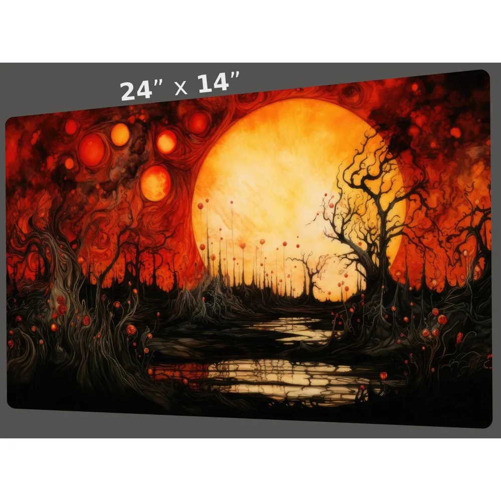 Alien Red Sun Gaming Mouse Pad Surreal Dark Swamp Dead Tree Fantasy Art Non‑Slip Desk Mat for TCG Card Game Esports Office Gift