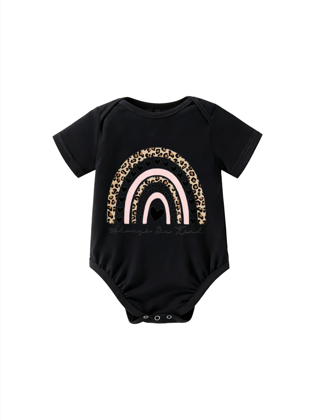 

​ Детское боди с короткими рукавами Rainbow, леопардовым принтом и розовыми горошками для маленьких мальчиков и девочек, всегда будут добрые сообщения ​