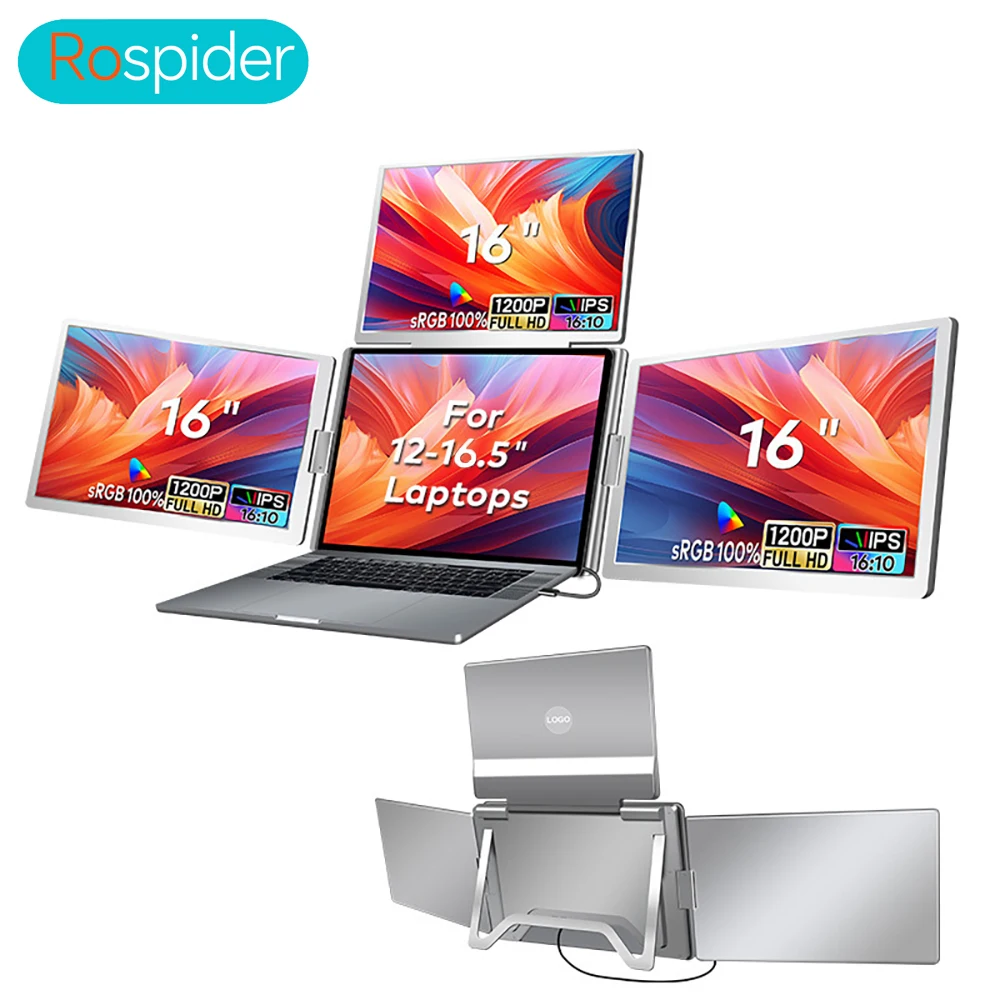 Triple Screen Portable LCD Backlit Monitor FHD Display Secondary Screen Connected to Notebook with 1 Cable sub screen Extender
