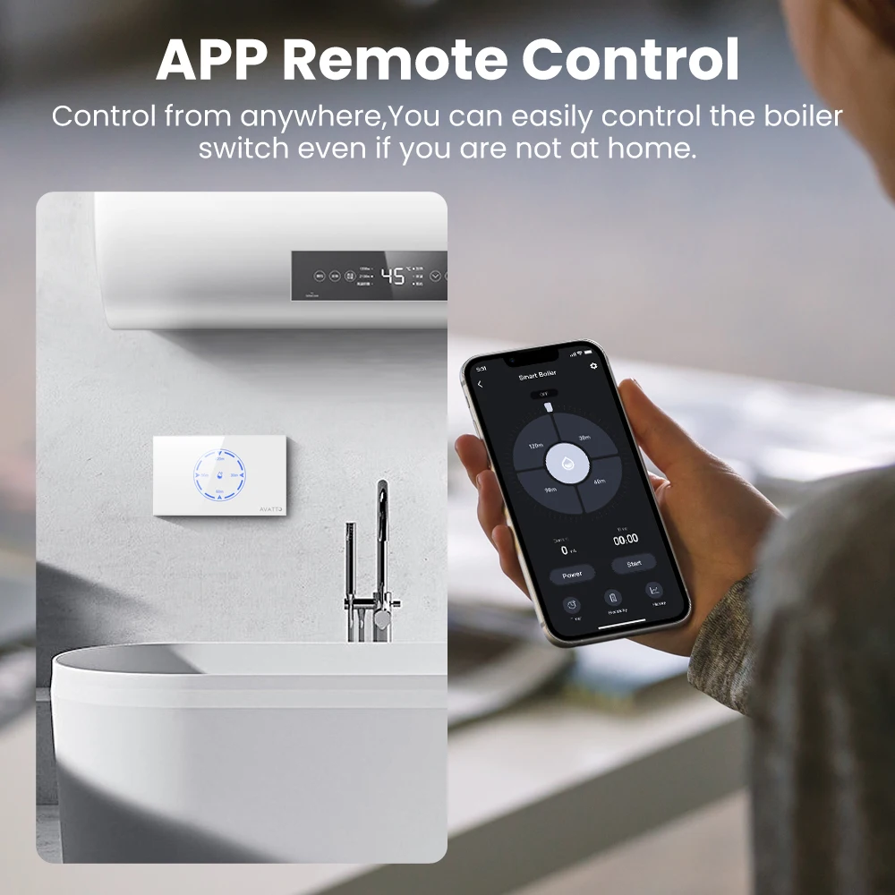 AVATTO WiFi Boiler Smart Switch Water Heater Switches APP Remote Control Touch Panel Timer Outdoor Work Alexa Google Home