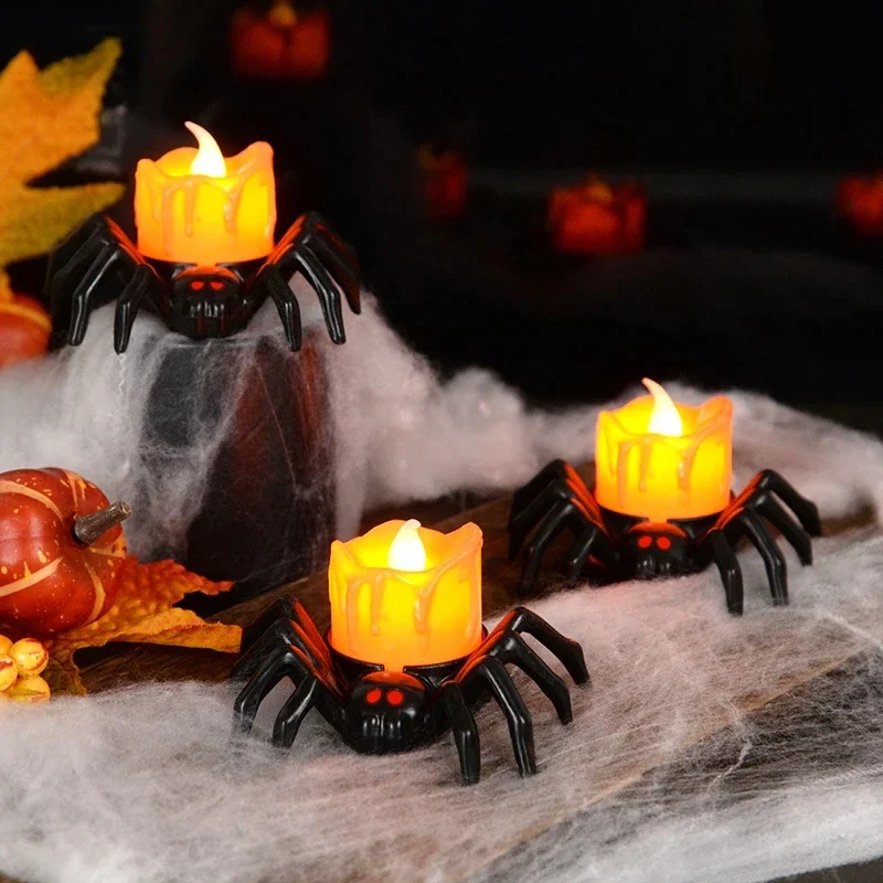 Ornement d'éclairage LED d'araignée d'Halloween, boule oculaire, lampe à bougie tête de mort, lueur dans le noir, décoration de fête, accessoires de maison hantée