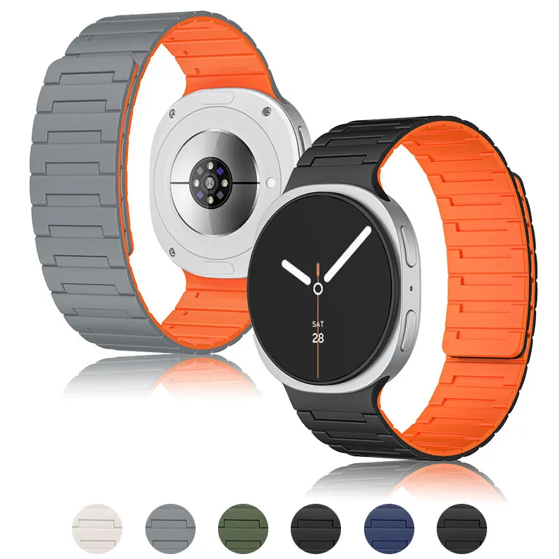삼성 갤럭시 워치 8 40 44mm/8 클래식 46mm용 부드러운 실리콘 자석 스트랩 갤럭시 8 클래식 곡선형 엔드 스트랩