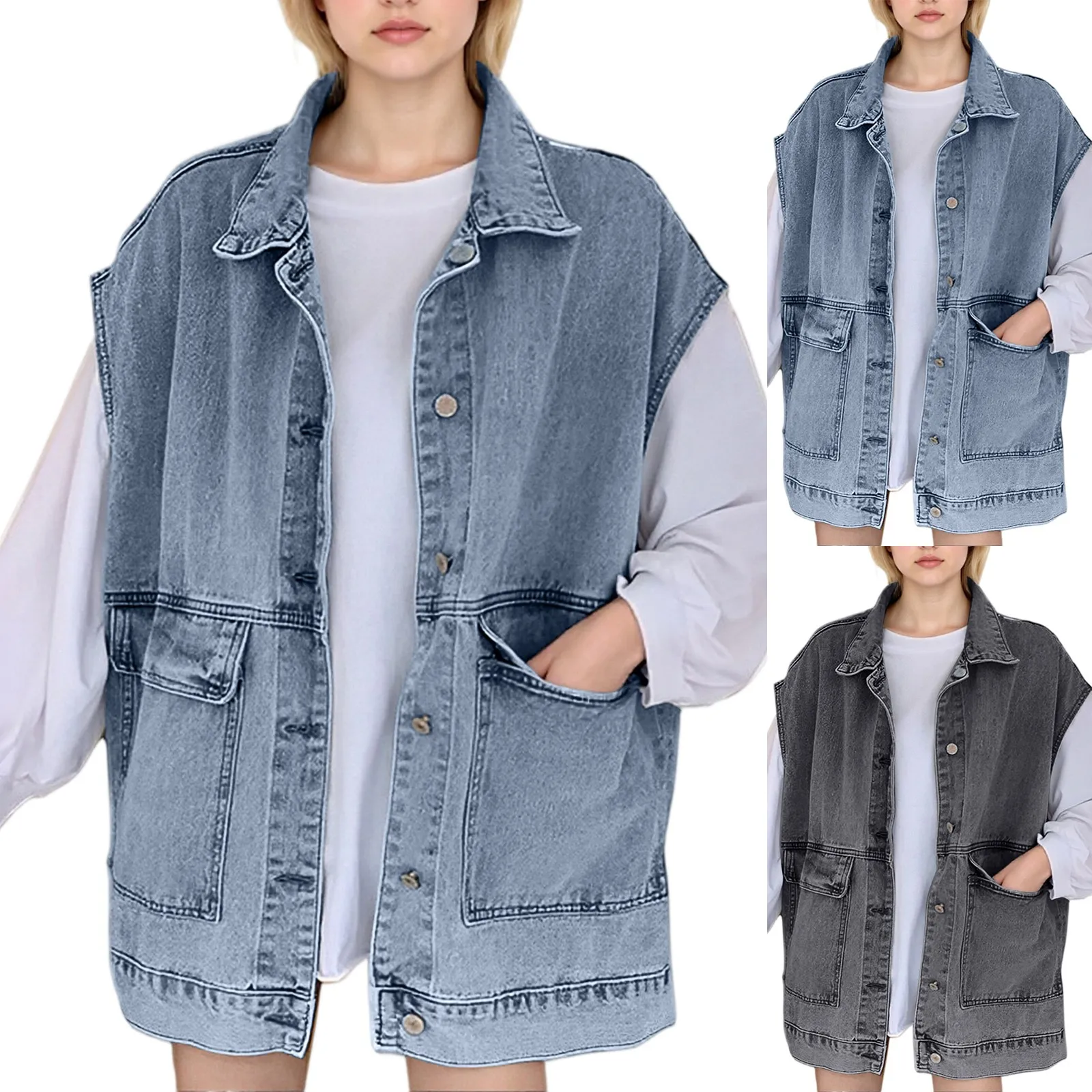 ヴィンテージデニムベストコート女性のルーズフィット多用途ジャケット和風カップルの服ノースリーブ女性のためのアウター