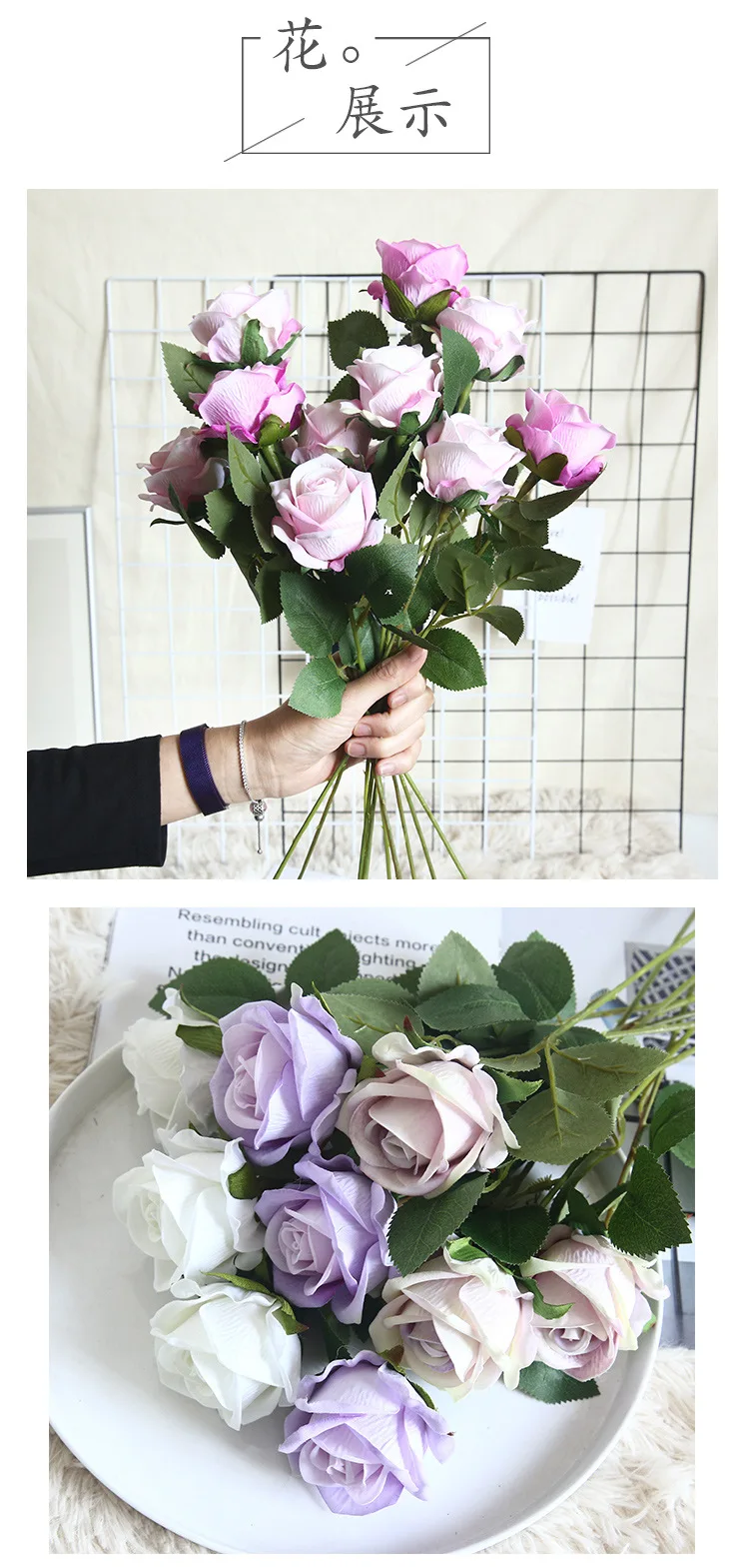 50 Stück Künstliche Blumen Rosensträuße Vasen Wohnaccessoire Hochzeitspflanzen Brautdekoration Outdoor Garten Bestseller Dekorationsartikel – Detail 3