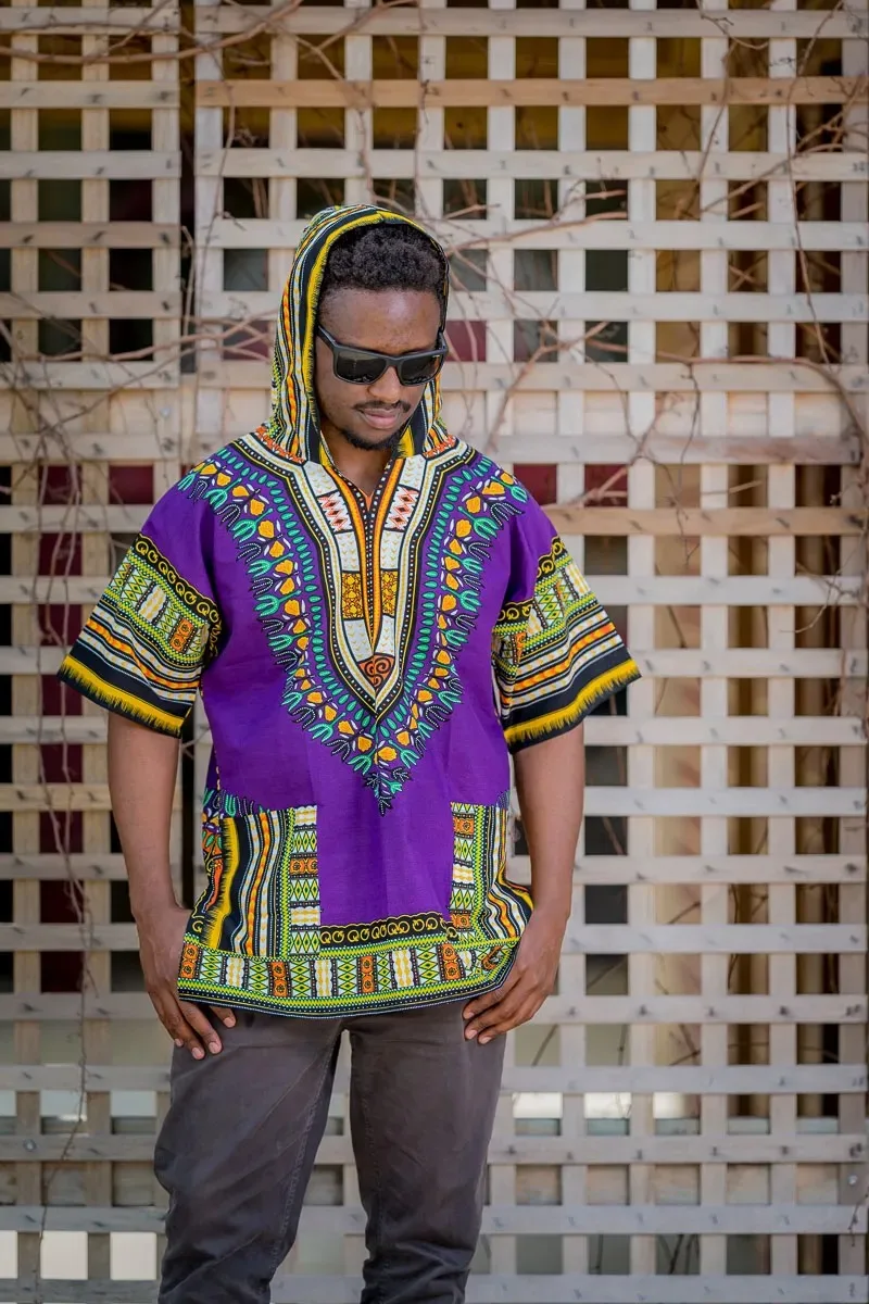 Dashiki-African Shirt Hoodie (Unisex) 100% Cotton Dashikiage Mens Women African Hoodie Hoody Top W/ Hood Traditional Blouse