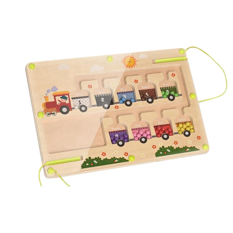 B78B-Magnetic Color And Number Maze, Early Learning , Wooden Color Matching Counting Puzzle Board, ABC Writing Practice