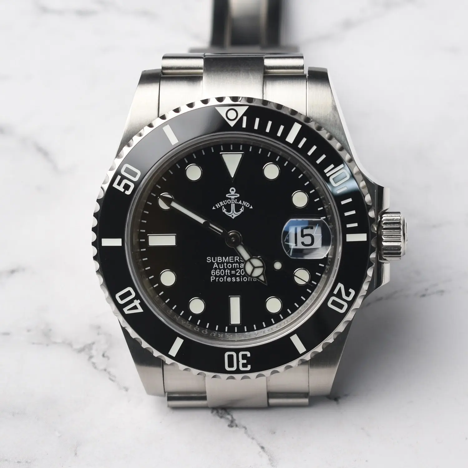 Hruodland Men Automatic Watch 40.5mm Mechanical Wristwatch Diver 200M Waterproof BGW-9 Luminous Sapphire Mirror PT5000 SW200