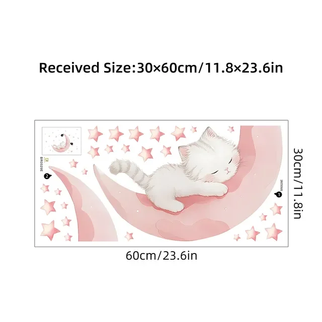 Cartoon Pink Moon Cute Cat Sleep Wall Stickers Baby Room Star Home Decor Akcesoria Pokój dzienny Sypialnia Dekoracja Pokój dziecięcy