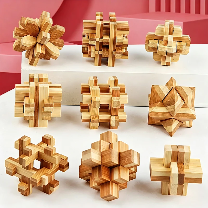 Bamboo Luban Lock Cube Wooden Burr Puzzles Interlocking Brain Teasers For Adults & Kids IQ Logic Challenges Educational Toys