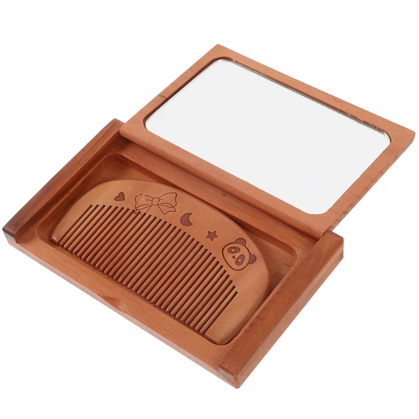 Wooden Comb Mirror Set Portable Foldable Folding Small Compact with Glass