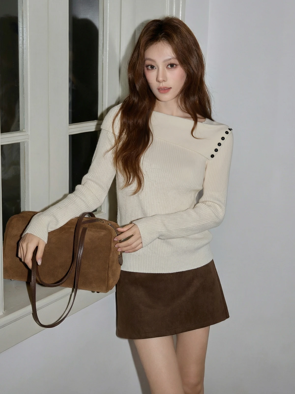 

Женский зимний вязаный свитер оверсайз с длинными рукавами, базовый слой, корейский стиль, приталенный крой, круглый вырез