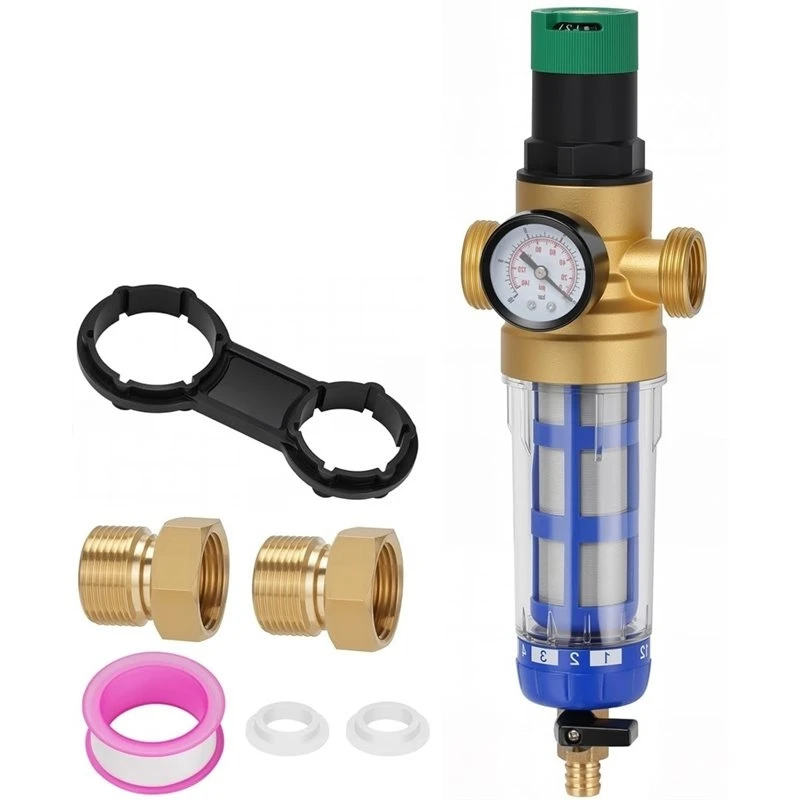 Benchmade Quality 1 Inch Pressure Regulator Water With Pressure Gauge And Gauge, Reusable Down Sediment Filter, Flushable Fine