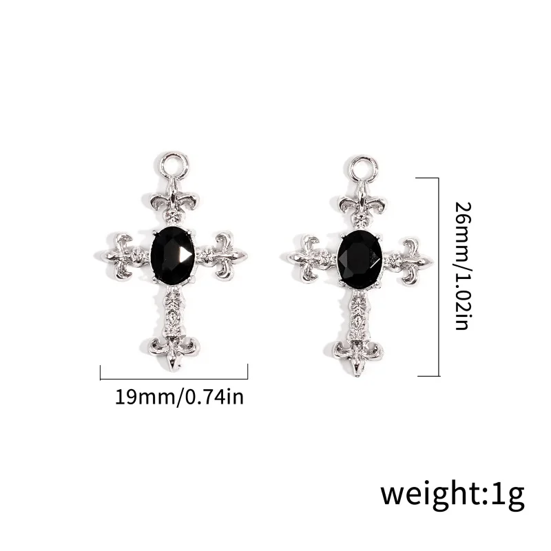 5Pcs Gothic Silver Ten Inlaid Oval Black Rhinestone Metal Cross Pendant Necklace Earrings Bracelet Jewelry Making Accessories view 6