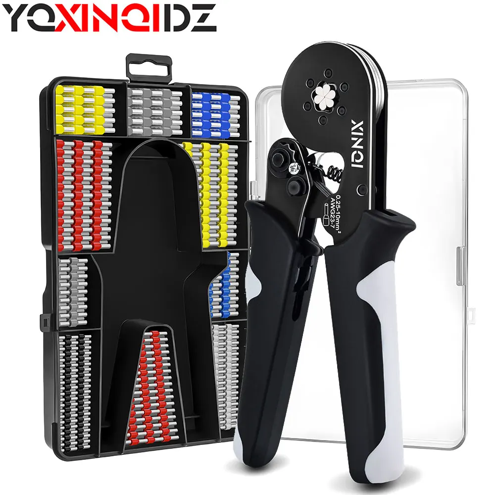 0.25-10mm² Hexagonal Wire Terminal Ferrule Crimping Tool,HSC8 10-6A Self-Adjusting Ratchet Crimping Pliers,Electrician's Tool