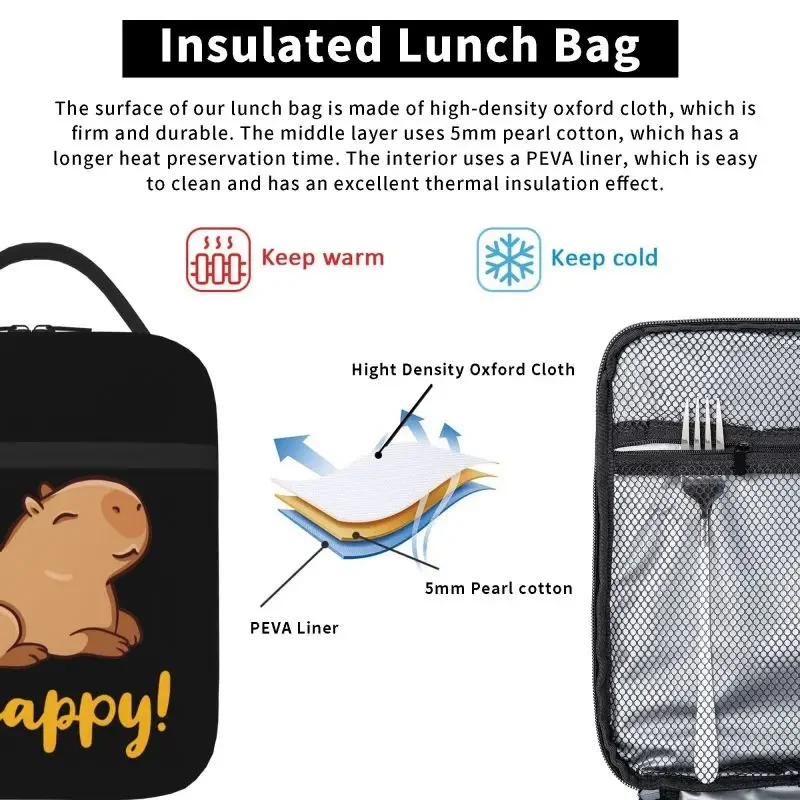 The Cute Capybara Loves Foam Tea Insulated Lunch Bag for Travel School Picnic Portable Food Bag Containers Cooler Hot Lunch Box