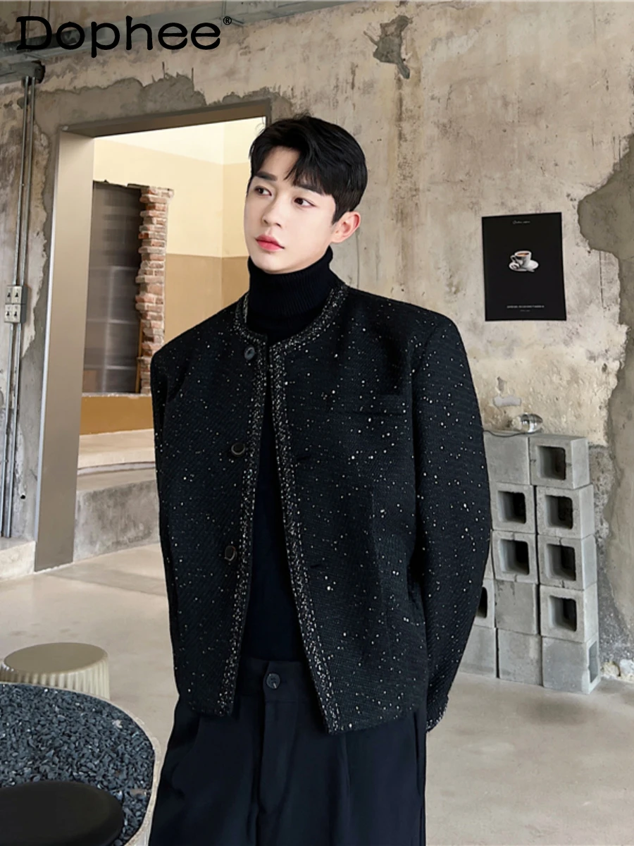 

Spring Autumn Fashionable Suit Men's Korean-Style Graceful High-End Collarless Light Luxury Long Sleeve Solid Color Jackets