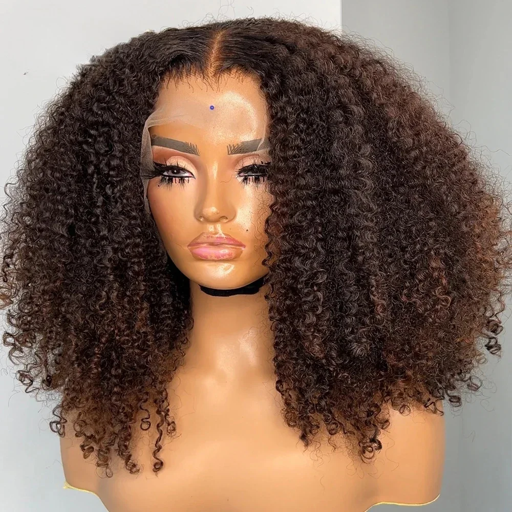 Natural Hairline Soft 26“Long Kinky Curly Brown 180Density Lace Front Wig For Black Women Babyhair Synthetic Glueless Daily