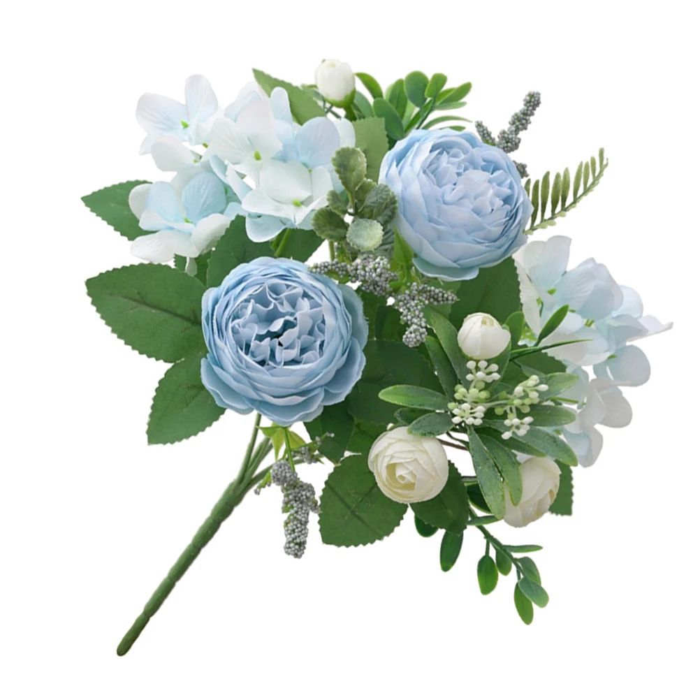 

Artificial Peony Bouquet Silk Flower Bridesmaid Bride Hydrangea Indoor Decorative Fake Plant Wedding Photography Props Lifelike
