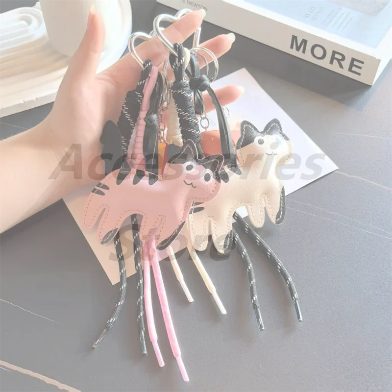 Cartoon Chocolate Cat Keychain Fashion Versatile Rope Knot Keyring Bag Pendant Backpack Hanging Decoration Car Key Holder