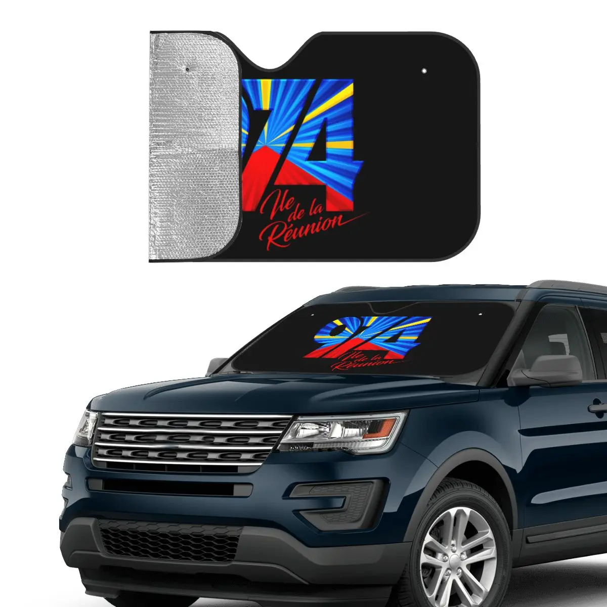 Custom 974 Reunion Island Logo Windshield Sunshade Reunionese Proud Folding Reflective Sun Blocker Front Window Shade Visor