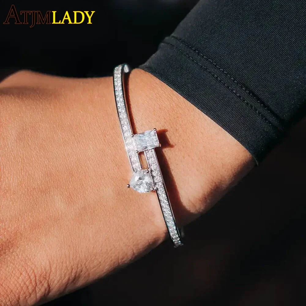2025 neue geometrische Herz Rechteck Armreif gepflastert Zirkonia Iced Out Bling 5A CZ Charme Männer Frauen Schmuck