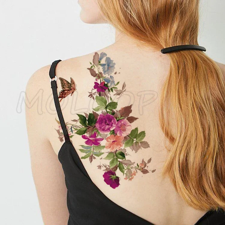 

Пион Цветок Бутон Татуировки Наклейки Женщины Тело Талия Рука Искусство Татуировки Временные Девушки Бабочки Татуировки Розовые Цепи