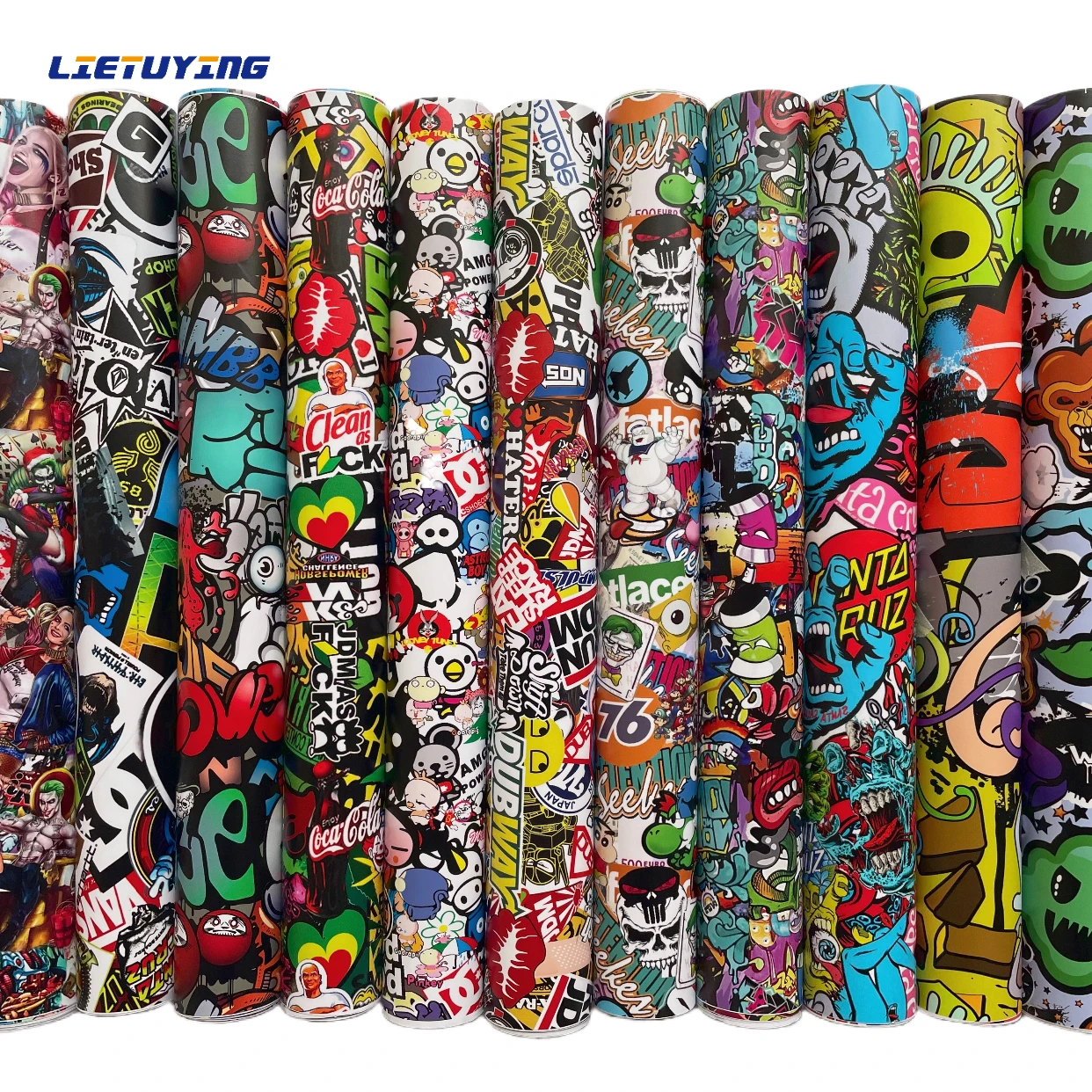 

Cartoon Graffiti Sticker Bomb Vinyl Packaging Sticker Adhesive Printed Racing Motorcycle Bike Car Vinyl Wrap Film