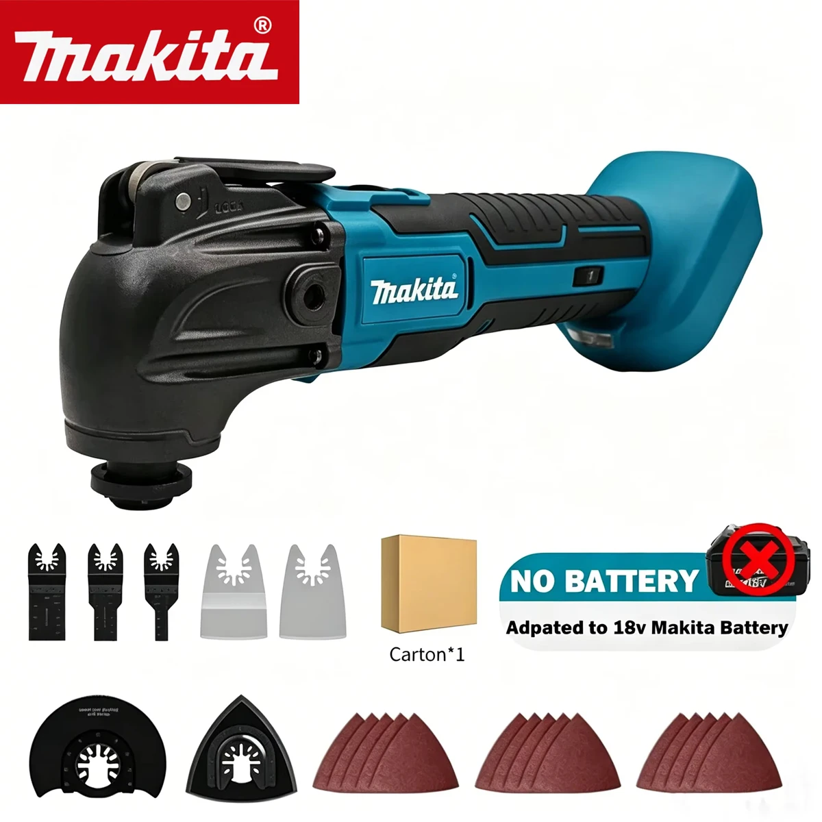 Ferramenta Multifuncional Elétrica Makita 18V DTM51 com Liberação Rápida, Oscilante, 6 Velocidades, Sem Fio, para Renovação, Aparador/Pá