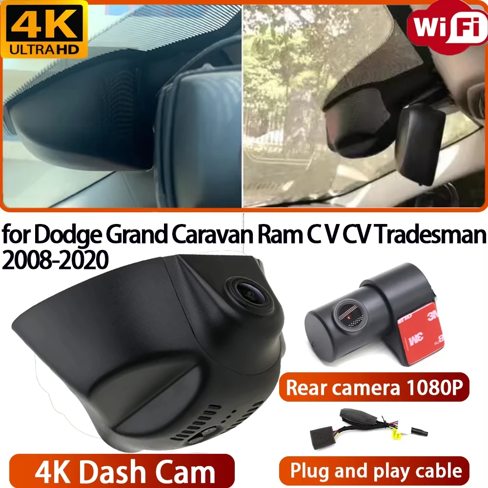 Grabadora de Video 4K con Lente Sony para Dodge Grand Caravan Ram C V CV Tradesman 2008-2020, Cámara DVR para Tablero con Wifi, Cámara OEM de 170° °   Gran Angular